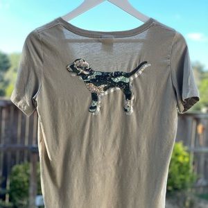Pink Victoria’s Secret Bling Army Green Camo Sequin Dog SZ Small
